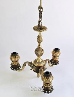 Ensemble 3 Lustres Style Napoléon III Bronze Laiton Globes Verre Depoli