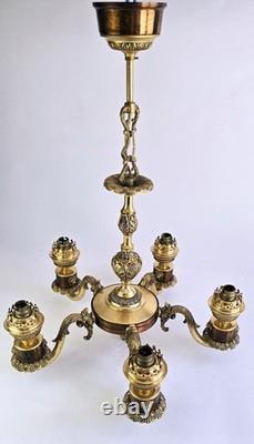 Ensemble 3 Lustres Style Napoléon III Bronze Laiton Globes Verre Depoli