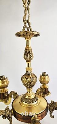 Ensemble 3 Lustres Style Napoléon III Bronze Laiton Globes Verre Depoli