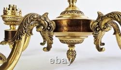 Ensemble 3 Lustres Style Napoléon III Bronze Laiton Globes Verre Depoli