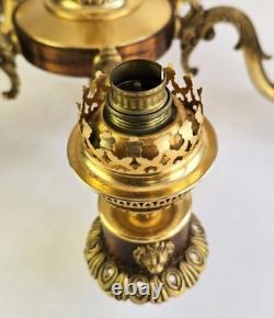 Ensemble 3 Lustres Style Napoléon III Bronze Laiton Globes Verre Depoli