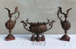 Ensemble Jardinière et 2 aiguillères en bronze époque Napoléon III