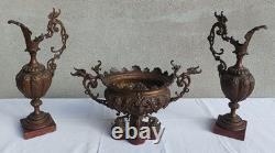 Ensemble Jardinière et 2 aiguillères en bronze époque Napoléon III