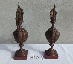 Ensemble Jardinière et 2 aiguillères en bronze époque Napoléon III