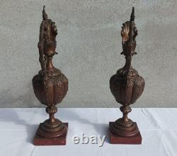 Ensemble jardinière et 2 aiguillères en bronze époque Napoléon III