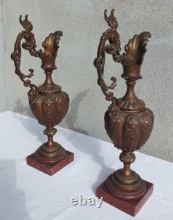 Ensemble jardinière et 2 aiguillères en bronze époque Napoléon III