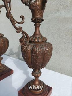 Ensemble jardinière et 2 aiguillères en bronze époque Napoléon III