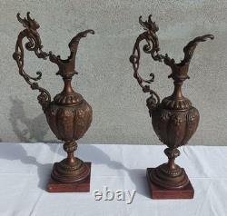 Ensemble jardinière et 2 aiguillères en bronze époque Napoléon III