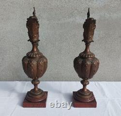 Ensemble jardinière et 2 aiguillères en bronze époque Napoléon III