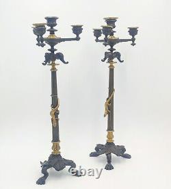 Exceptionelle Paire De Chandeliers Candelabres Napoléon III 4 Feux Bronze Laiton
