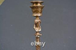 F. Barbedienne Paire de Bougeoirs Bronze Signé Décor Femme Antique Napoléon III