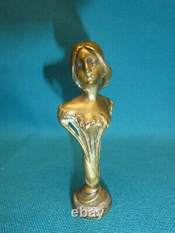 Fin Xix° Art Nouveau Cachet A Cire En Bronze Sceau Buste De Femme Au Chignon