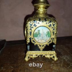 Flacon à odeur ou parfum Napoleon III bronze doré cristal rubis peinture Paris