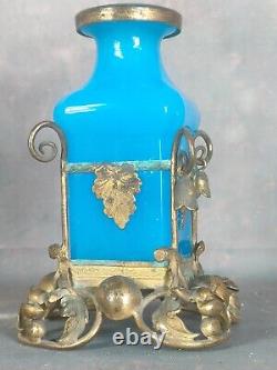 Flacon à parfum opaline bleu bronze doré