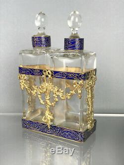 Flacons De Parfum Avec Support Epoque Napoleon III En Bronze Doré Et Emaillé