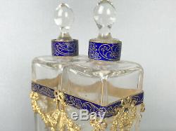 Flacons De Parfum Avec Support Epoque Napoleon III En Bronze Doré Et Emaillé
