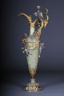 Française Onyx Prunk-Krug / Vase Bronze Plaqué Argent Napoléon III T-47