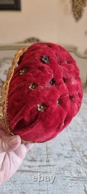 French Antique Napoleon III Mariage globe interior padded velvet cushion stand