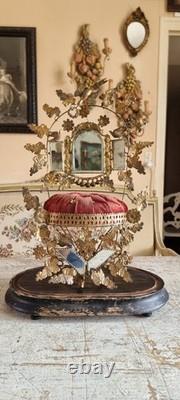 French Antique Napoleon III Mariage globe interior with Pink velvet cushion