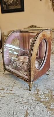 French ornate, antique glass display case coffre globe du mariee Napoleon III