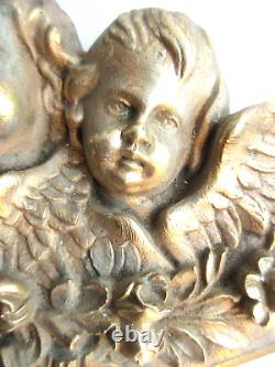 Fronton Napoléon III, décoration en bronze doré, 3 angelots, guirlande de fleurs