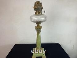 GRANDE LAMPE A PETROLE A COLONNE EN ONYX ET PIED BRONZE NAPOLEON III baccarat