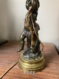 GRANDE LAMPE XIX eme BRONZE AMOUR PUTTI DE CLODION NAPOLEON 3