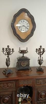 Garniture de Cheminée Bronze Napoléon III Pendule et Candélabres Hirondelles