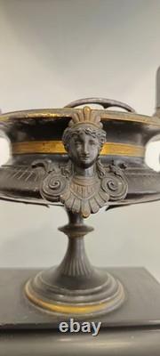 Garniture de Cheminée Bronze Napoléon III Pendule et Candélabres Hirondelles