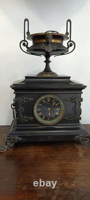 Garniture de Cheminée Bronze Napoléon III Pendule et Candélabres Hirondelles