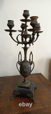 Garniture de Cheminée Bronze Napoléon III Pendule et Candélabres Hirondelles