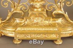 Garniture de cheminée Napoléon III bronzes dorés porcelaine