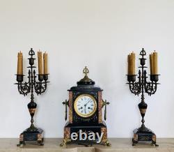 Garniture de cheminée Napoléon III époque XIXe Pendule + chandeliers (livrables)