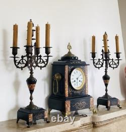 Garniture de cheminée Napoléon III époque XIXe Pendule + chandeliers (livrables)