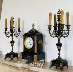 Garniture de cheminée Napoléon III époque XIXe Pendule + chandeliers (livrables)
