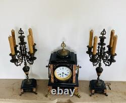 Garniture de cheminée Napoléon III époque XIXe Pendule + chandeliers (livrables)