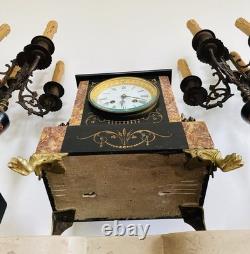 Garniture de cheminée Napoléon III époque XIXe Pendule + chandeliers (livrables)