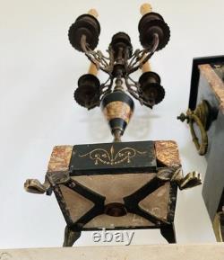 Garniture de cheminée Napoléon III époque XIXe Pendule + chandeliers (livrables)