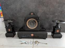 Garniture de cheminée complète Napoléon III Marbre Noir et Bronze
