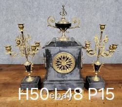 Garniture de pendule 3 pièces en bronze et marbre époque Napoléon III, vers 1880