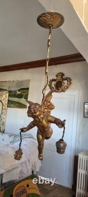 Gilded bronze sculpture antique Cherub angel putti two way lustre