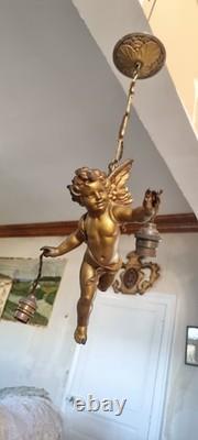 Gilded bronze sculpture antique Cherub angel putti two way lustre