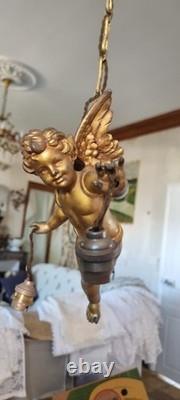 Gilded bronze sculpture antique Cherub angel putti two way lustre