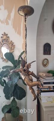 Gilded bronze sculpture antique Cherub angel putti two way lustre