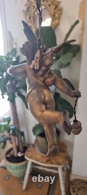 Gilded bronze sculpture antique Cherub angel putti two way lustre