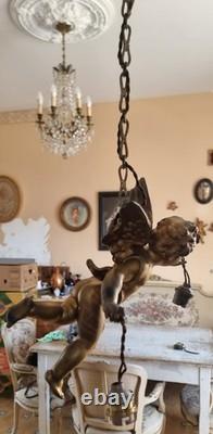 Gilded bronze sculpture antique Cherub angel putti two way lustre