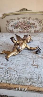 Gilded bronze sculpture antique Cherub angel putti two way lustre