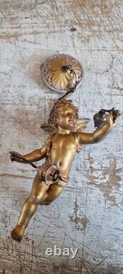 Gilded bronze sculpture antique Cherub angel putti two way lustre