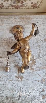 Gilded bronze sculpture antique Cherub angel putti two way lustre
