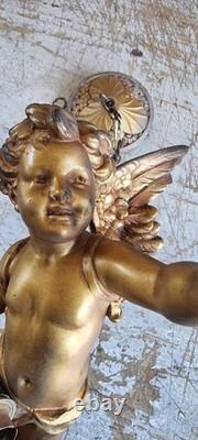 Gilded bronze sculpture antique Cherub angel putti two way lustre